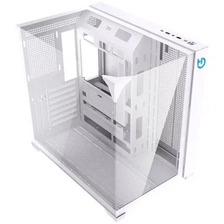 Hiditec SKY Caja Torre Gaming ATX Blanca con Triple Panel de Cristal Templado, Refrigeración para 7 Ventiladores, 2 Slots PCIe Verticales, USB Tipo-C - CHA010057